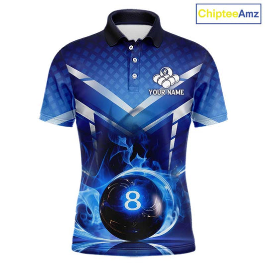 Personalized Blue & Silver Billiard 3D Shirts For Men Ball 8 Flame Billiard Jerseys For Gifts NYN2923