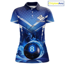 Load image into Gallery viewer, Personalized Blue &amp; Silver Billiard 3D Shirts For Women Ball 8 Flame Billiard Jerseys For Gifts NYN2923