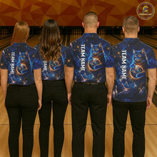 Load image into Gallery viewer, Custom Galaxy Blue Funny Cat Bowling Team Shirt Bowling Jersey Polo &amp; 1/4 Zip Bowling Unisex For Women NYN3123