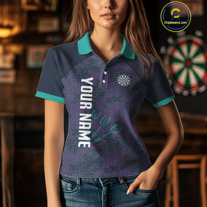 Purple Darts Shirt For Women With Dartboard And Arrows - Custom Team & Player Name NYN0343