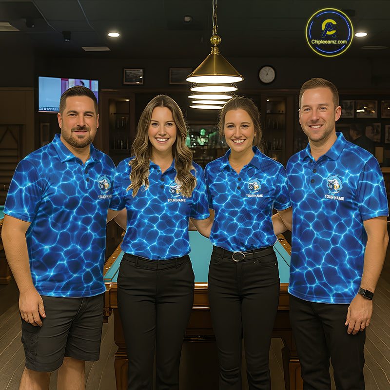 Lightning Blue Waving Funny Shark Mens Billiard Shirts Custom 8 Ball & 9 Ball Billiard Team Jersey NYN3305