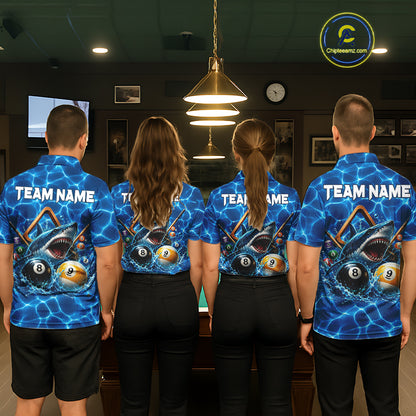 Lightning Blue Waving Funny Shark Mens Billiard Shirts Custom 8 Ball & 9 Ball Billiard Team Jersey NYN3305