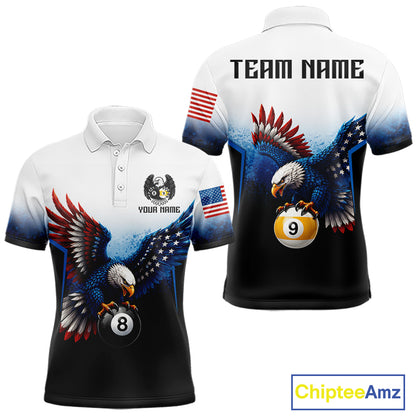 Grunge blue eagle 8 ball 9 ball billiard polo shirt for men patriotic team apparel