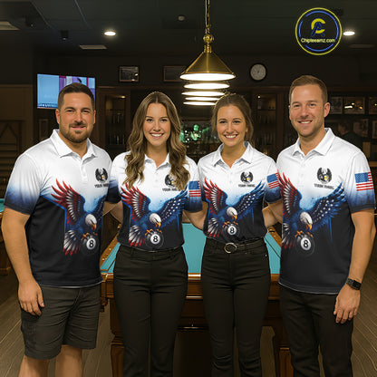 Grunge Blue Funny Eagle 8 Ball & 9 Ball Women Billiard Shirts Custom Patriotic Billiard Team Attire NYN3307