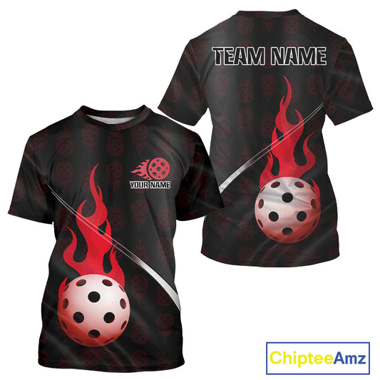Red Custom Pickleball T-Shirt For Men Personalized Flame Pickleball Team Outfit NYN1195