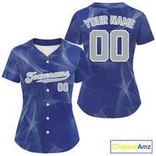 Load image into Gallery viewer, Custom Blue And Grey Smoke Baseball Shirt For Women Outfits Baseball Team Jerseys NYN1510