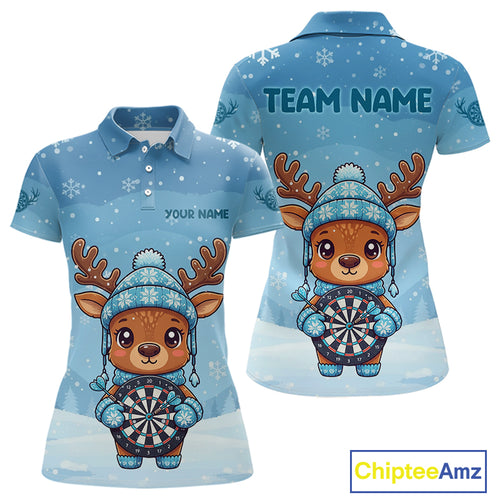 Reindeer Snowflakes Darts Shirt Custom Women Polo Dart Jerseys Funny Xmas Dart Jerseys NYN2043