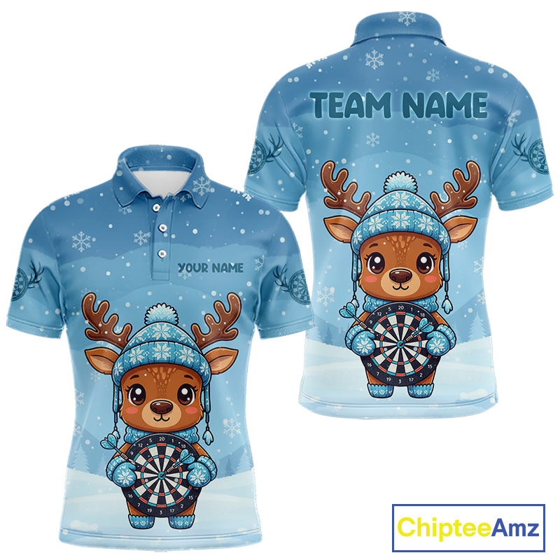 Reindeer Snowflakes Darts Shirt Custom Men Polo Dart Jerseys Funny Xmas Dart Jerseys NYN2043