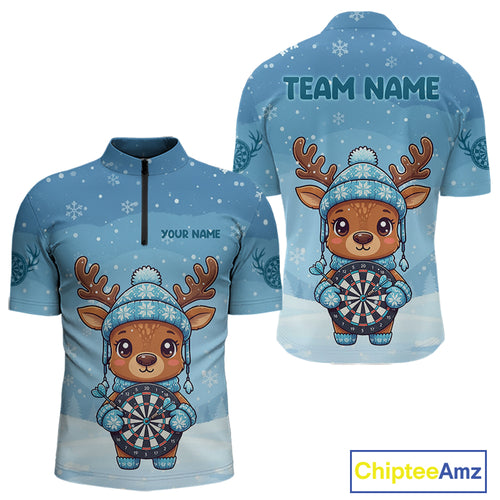 Reindeer Snowflakes Darts Shirt Custom Men 1/4-Zip Dart Jerseys Funny Xmas Dart Jerseys NYN2043