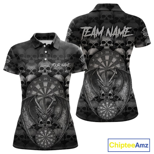Grey Skull Pattern Dragon Darts League Shirt Custom Retro Skull Women Darts Polo Jersey NYN2049