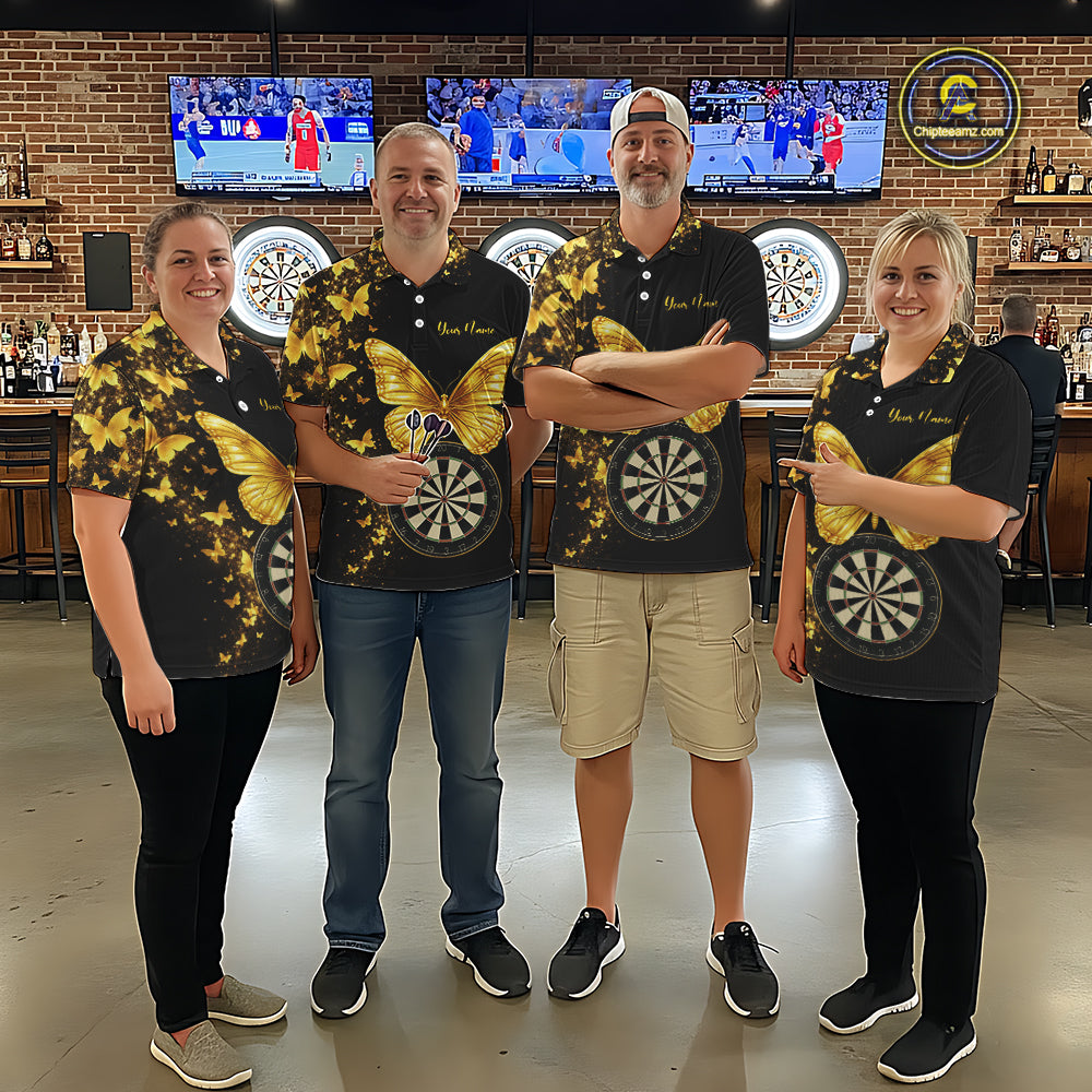 Gold Butterfly 3D Dartboard Custom Women Darts Quarter-Zip League Shirts Dart Team Jerseys NYN2262