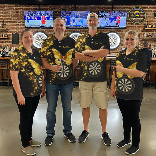 Gold Butterfly 3D Dartboard Custom Women Darts Quarter-Zip League Shirts Dart Team Jerseys NYN2262
