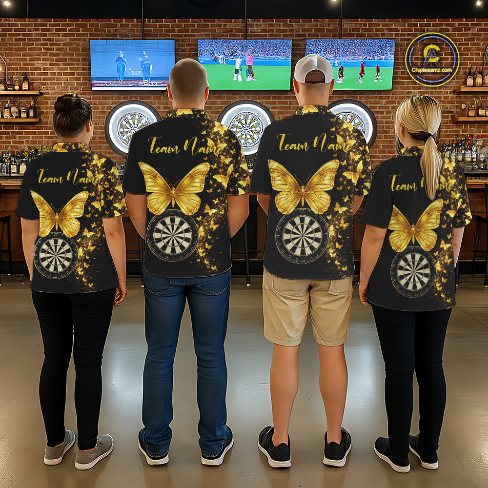 Gold Butterfly 3D Dartboard Custom Women Darts Quarter-Zip League Shirts Dart Team Jerseys NYN2262