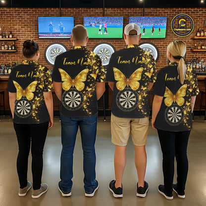 Gold Butterfly 3D Dartboard Custom Women Darts Quarter-Zip League Shirts Dart Team Jerseys NYN2262