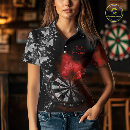 Custom Silver Butterfly Red Smoking Grunge Dartboard Men Darts Polo Shirts Dart Jerseys NYN2267