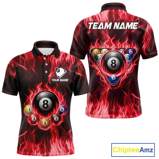 Fire Flame 8 Ball Billiard Shirt For Men Custom Red Flames Pool Billiard Rack Team Shirt NYN3138