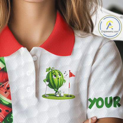 Custom Watermelon Golfer Funny Golf Team Outfits Watermelon Slices Golf Polo Golf Shirts For Women NYN3319