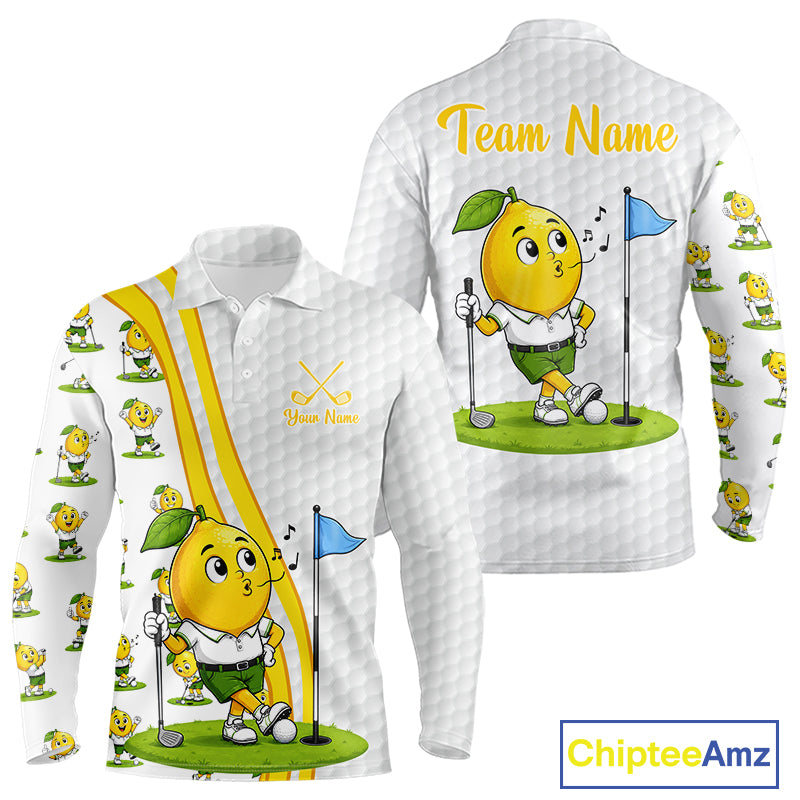 White long-sleeve shirt with cartoon lemon character and 'Team Name' text on a white background