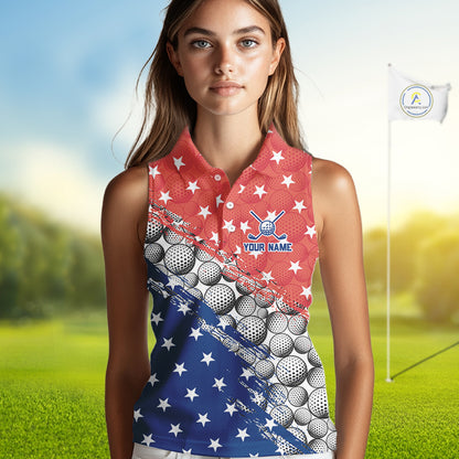 Red And Blue Grunge Golf Apparel Patriotic Women Golf Sleeveless Polo Shirts, Golf Team Outfits NYN3321
