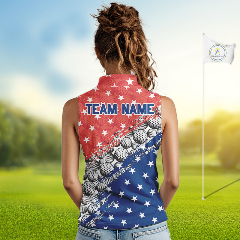 Red And Blue Grunge Golf Apparel Patriotic Women Golf Sleeveless Polo Shirts, Golf Team Outfits NYN3321