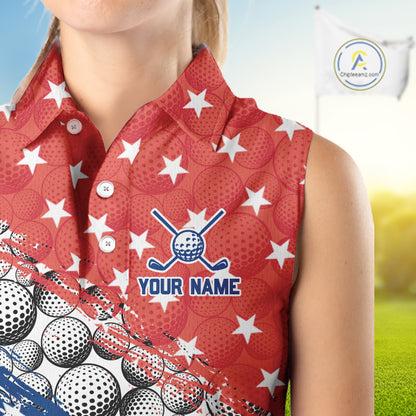 Red And Blue Grunge Golf Apparel Patriotic Women Golf Sleeveless Polo Shirts, Golf Team Outfits NYN3321