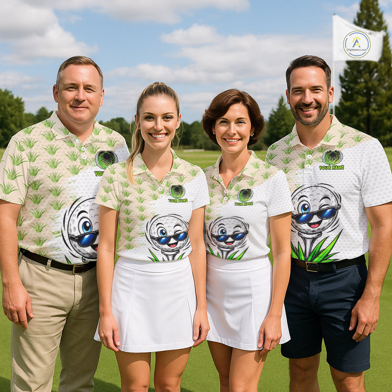 Funny Golfer Grass Pattern Polos For Men Custom White Golf Ball Team Outfits, Upf Golf Shirts NYN3324