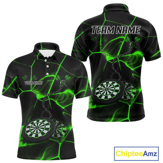 Flame Dartboard & Chains Darts Shirt For Men - Custom Name & Team Jersey | Opt3 - Green NYN0627
