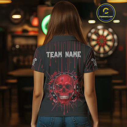 Custom Red Dripping Horror Skull Dartboard Dart Women Polo Jerseys Dart Team Shirts NYN1756