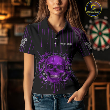 Custom Purple Dripping Horror Skull Dartboard Dart Women Polo Jerseys Dart Team Shirts NYN1757