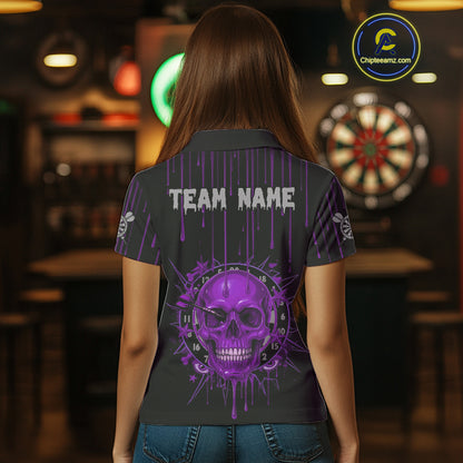 Custom Purple Dripping Horror Skull Dartboard Dart Women Polo Jerseys Dart Team Shirts NYN1757
