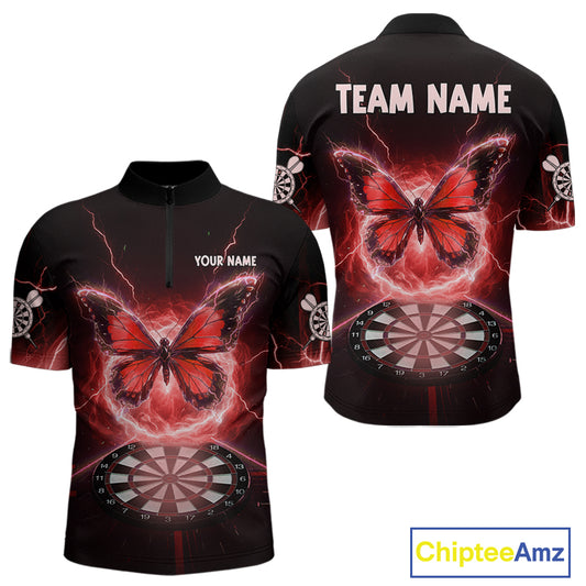 Lightning Butterfly Dartboard Custom Red Mens Quarter-Zip Dart Shirt Funny Dart Jerseys NYN1762