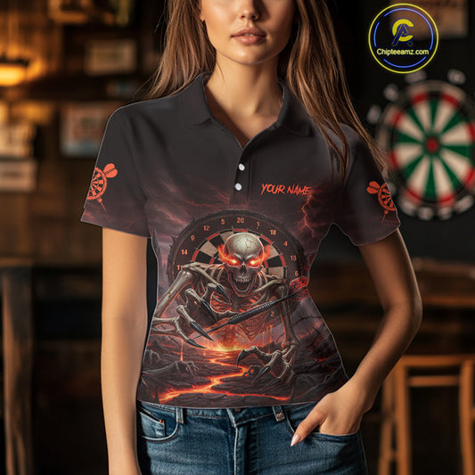 Lightning Orange Skeleton Dartboard Custom Women Polo Dart Shirt Gifts For Dart Players NYN1764