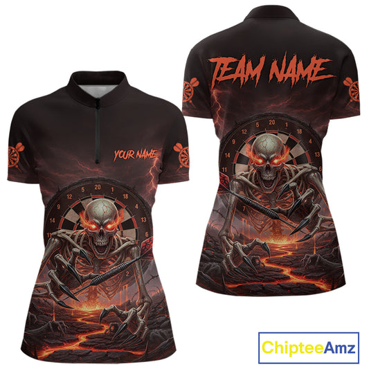 Lightning Orange Skeleton Dartboard Custom Women Quarter-Zip Dart Shirt Gifts For Dart Players NYN1764