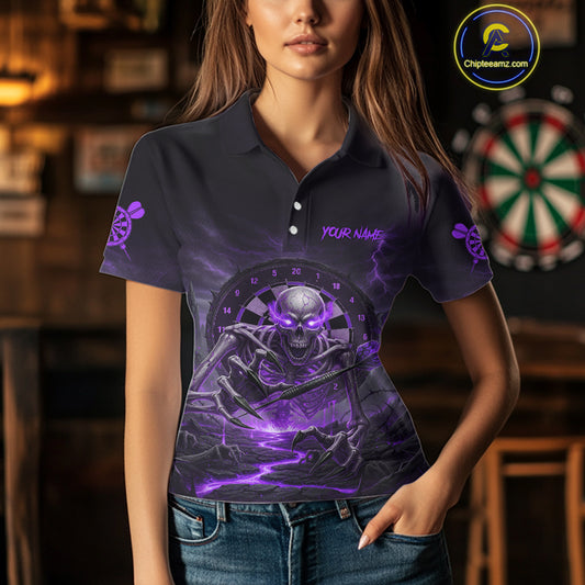 Lightning Purple Skeleton Dartboard Custom Women  Polo Dart Shirt Gifts For Dart Players NYN1765