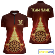 Load image into Gallery viewer, Red Snowflake Dartboard Christmas Custom Women Quarter-Zip Dart Jerseys Xmas Dart League Shirt NYN2051