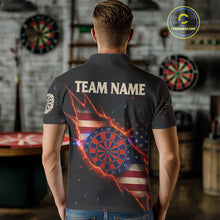 Load image into Gallery viewer, Fire American Flag Darts Polo Shirt For Men Custom Name &amp; Team Patriotic Dart League Shirt NYN2053