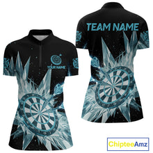 Load image into Gallery viewer, Blue Snow Ice Dartboard Women Darts Quarter-Zip Shirt Custom Name &amp; Team Xmas Dart League Shirt NYN2057