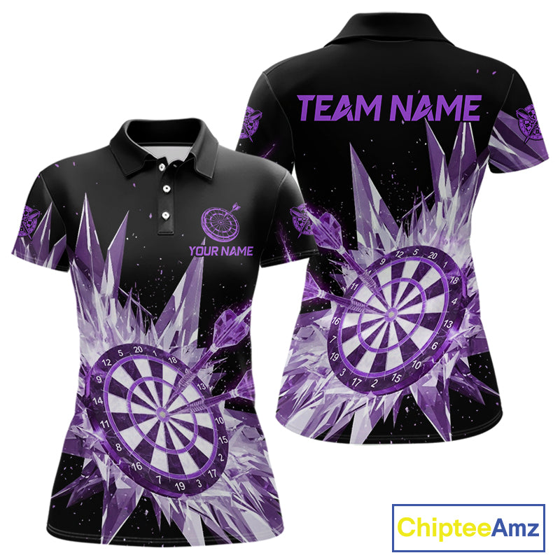 Purple Snow Ice Dartboard Women Darts Polo Shirt Custom Name & Team Xmas Dart League Shirt NYN2058