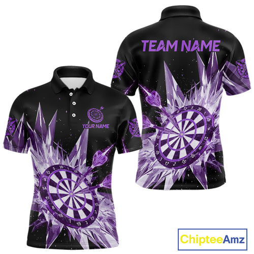Purple Snow Ice Dartboard Men Darts Polo Shirt Custom Name & Team Xmas Dart League Shirt NYN2058
