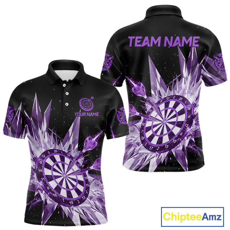Purple Snow Ice Dartboard Men Darts Polo Shirt Custom Name & Team Xmas Dart League Shirt NYN2058