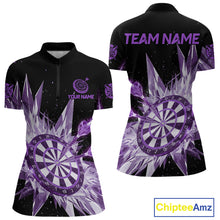 Load image into Gallery viewer, Purple Snow Ice Dartboard Women Darts Quarter-Zip Shirt Custom Name &amp; Team Xmas Dart League Shirt NYN2058
