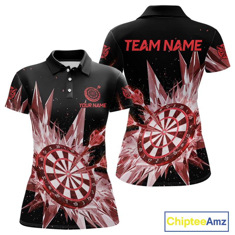Red Snow Ice Dartboard Women Darts Polo Shirt Custom Name & Team Xmas Dart League Shirt NYN2059