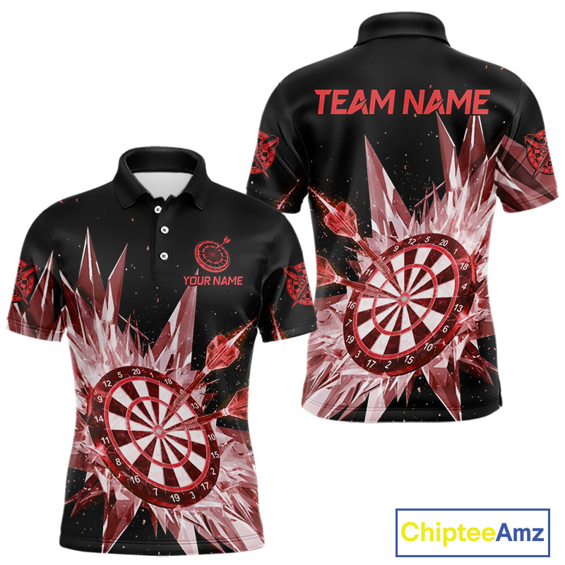 Red Snow Ice Dartboard Men Darts Polo Shirt Custom Name & Team Xmas Dart League Shirt NYN2059
