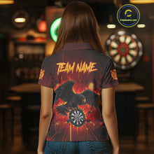 Load image into Gallery viewer, Red Flaming Eagle Dartboard Women Darts Polo Shirt Custom Name &amp; Team Dart League Shirt NYN2060
