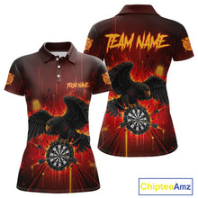 Load image into Gallery viewer, Red Flaming Eagle Dartboard Women Darts Polo Shirt Custom Name &amp; Team Dart League Shirt NYN2060