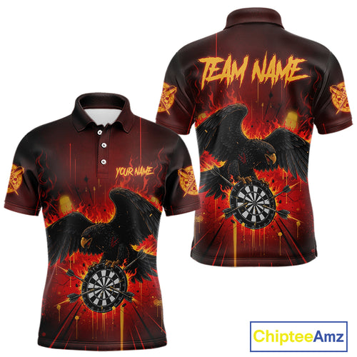 Red Flaming Eagle Dartboard Men Darts Polo Shirt Custom Name & Team Dart League Shirt NYN2060