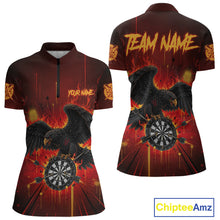 Load image into Gallery viewer, Red Flaming Eagle Dartboard Women Darts Quarter-Zip Shirt Custom Name &amp; Team Dart League Shirt NYN2060