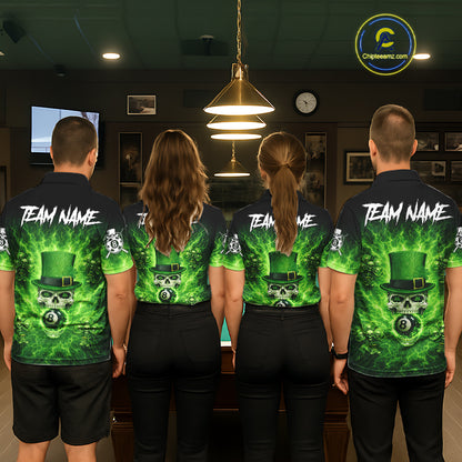 Flaming Shamrock Skull Pool 8 Ball Men Billiard Shirt Custom St Patrick's Day Billiard Team Attire NYN2561