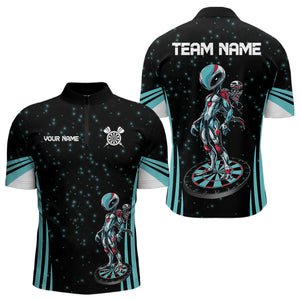 Custom Turquoise Alien And Dartboards Dart Shirts For Men, Dart Jerseys NYN0027