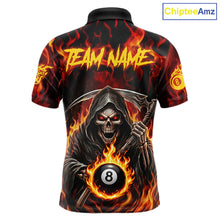 Load image into Gallery viewer, Grim Reaper 8 Ball Billiard Shirt For Men Custom Red Flames 8 Ball Pool Billiard Team Attire NYN3146
